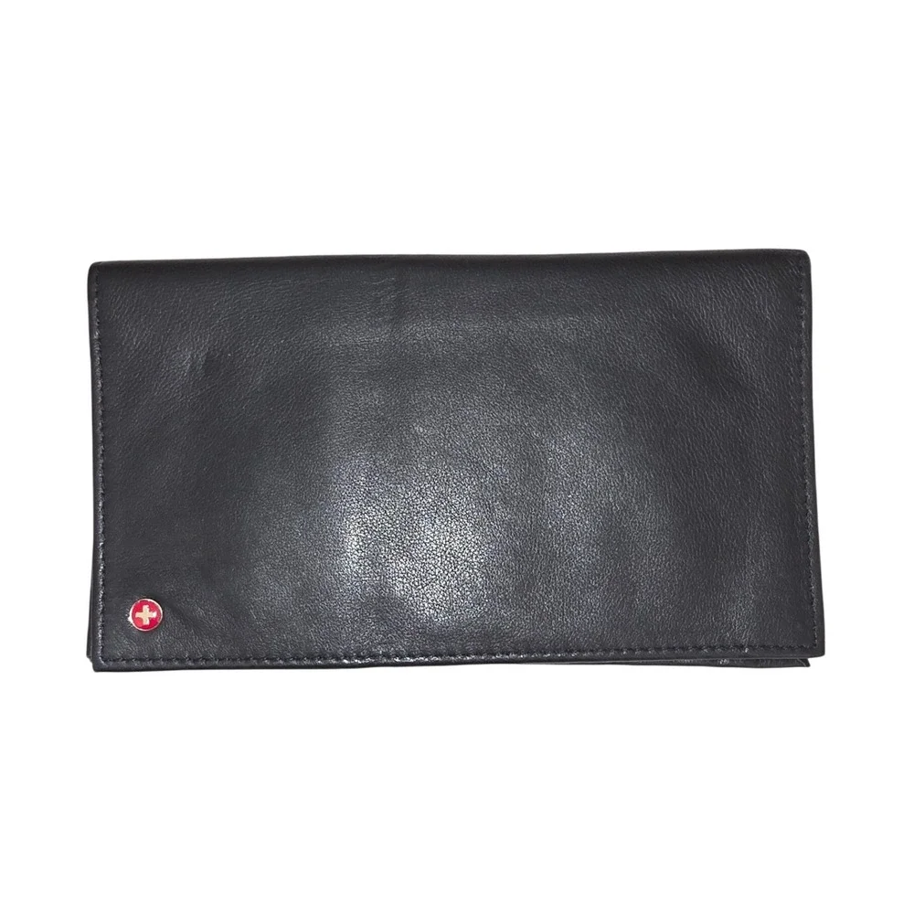 Alpine Swiss Mens Black Leather Breast Pocket Secretary Wallet Slim Bifold ID